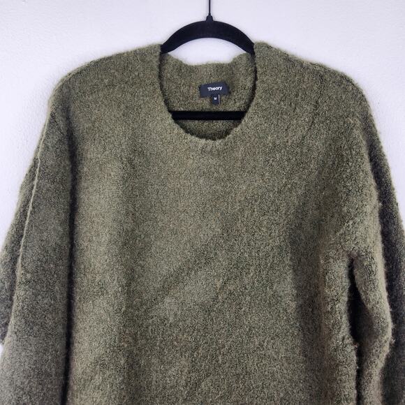 Theory Green Pullover Soft Scruffy Sweater Women's Medium Merino Wool Camel Hair - Picture 2 of 10